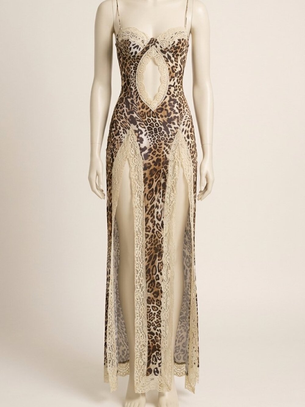 DARKLOOKS Leopard Print Lace Trim Sleeveless Dress Women's M Summer Party
